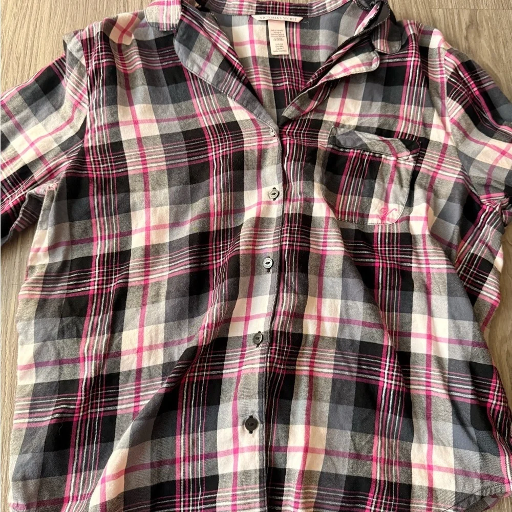 Victoria's Secret Pink and Black Plaid Pajama Top